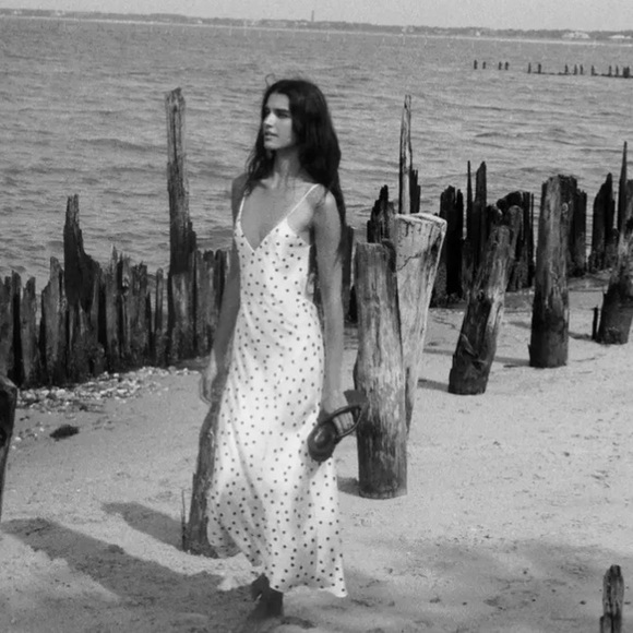 Zara NWT satin polka dot midi dress white with brown 3067/214 - Picture 3 of 16